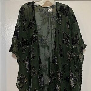 Woven Heart Dark Green Floral sheer kimono